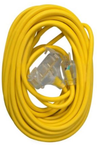 CORD EXTENSION 50' YELLOW 12/3 W/3 PLUG - Cords